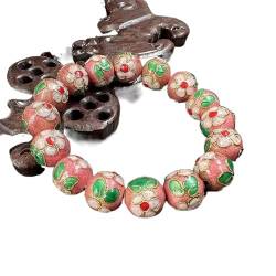 Cloisonné-Armband, Emaille-Armband, Cloisonné-Filigran-Stretch-Armbänder mit runden 12 mm Perlen for Frauen, ethnischer Emaille-Armreif, elastische Länge, benutzerdefinierte Länge(Pink_Chain length 6. von LKSGJSNB