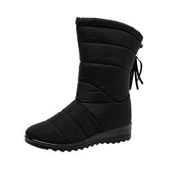 LLDG Damen schneestiefel Langschaft Winterschuhe Flache Winterstiefel Lässige Winter Schlupfstiefel Warm gefütterte halbhoch weitschaftstiefel Halblange Stiefel Mode schneeboots, Schwarz, 41 EU von LLDG