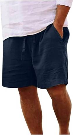 LLECDASEUI Leinen Für Männer Kurze Hosen, Lässig Leichtes Elastik Kordelzug Strand Shorts Sommer Outdoor-Mode (3XL,Navy blau) von LLECDASEUI