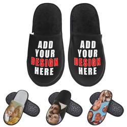 Personalisierte Baumwoll Hausschuhe, Personalisierte Home Plüsch Slipper, Herren Damen Winter Hausschuhe Personalisiert mit Foto Text, Rutschfeste Weiche Warme für Winter, Geschenk für die Familie von LLLGSH