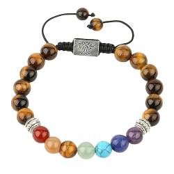 LLYANZZ Edelstein Armband Damen, Natürliche Edelstein-7-Chakra-Armbänder Tigerauge Reiki-Yoga-Armband Mit Geschnitztem Lebensbaum-Anhänger. Verstellbares Geflochtenes Armband Für Männer Und Frauen. von LLYANZZ