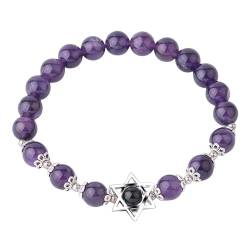 LLYANZZ Edelstein Armband Damen, Natural Gemstone Crystal Bracelets Amethyst Hexagram Charms Bracelets Reiki Yoga Bracelet Mala Meditation Bracelets, Lucky Charm Stretch Bracelet For Women Men von LLYANZZ