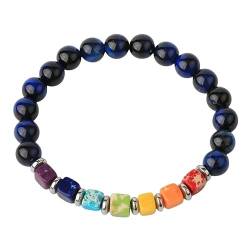 LLYANZZ Naturstein Armband Damen, Natural Gemstone 7 Chakra Bracelets Lue Tiger Eye Square Beaded Bracelet Mala Meditation Bracelets, Lucky Charm Stretch Bracelet For Women Men von LLYANZZ