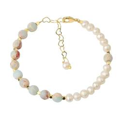 LLYANZZ Naturstein Armband Damen, Natural Gemstone Crystal Pearl Bracelets Shoushan Stone Faceted Gem Stone Bracelet With Adjustable Gold Color Heart Link Chain For Women von LLYANZZ