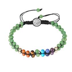 LLYANZZ Naturstein Armband Damen, Naturstein-Armbänder Mit 7 Chakras Grüner Aventurin Doppellagige Meditations-Balance-Lebensbaum-Armbänder, Verstellbare Geflochtene Armbänder Für Frauen Und Männer von LLYANZZ