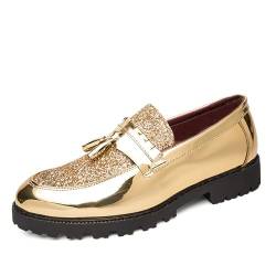 LMUIPMAA Herren Lackleder Mokassins Slip On Low Cut Loafer Hochzeit Abendkleid Schuhe für Bräutigam,Gold,40 EU von LMUIPMAA