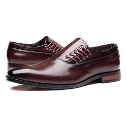LMUIPMAA Herren Seite Schnürung Derby Kleid Schuhe Klassische Spitz Formal Business Oxford Schuhe,Rot,48 EU von LMUIPMAA