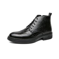 LMUIPMAA Herren Stilvolle PU-Leder Stiefeletten Schnürung Seitlicher Reißverschluss Brogues Kleid Schuhe,Schwarz,38 EU von LMUIPMAA