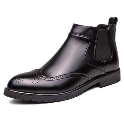 LMUIPMAA Stiefeletten Für Herren Runde Spitze Brunita Brogue Spitze Flügelspitzen Stiefel Leder PU rutschfeste Formale Stiefel,Schwarz,40 EU von LMUIPMAA