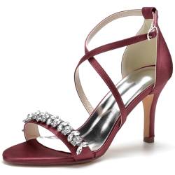 LNEMYQRS Damen Absatzschuhe mit offenem Zehen und Knöchelriemen - Kittenhöhe, Pump-Block-Sandalen für Frauen täglichen Gebrauch, Party und Hochzeit,Burgundy,36 von LNEMYQRS