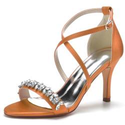 LNEMYQRS Damen Absatzschuhe mit offenem Zehen und Knöchelriemen - Kittenhöhe, Pump-Block-Sandalen für Frauen täglichen Gebrauch, Party und Hochzeit,Orange,35 von LNEMYQRS