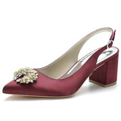 LNEMYQRS Damen Hochheels mit Strass Hochzeits Schuhe mit geschlossener Spitze, Satin Knöchelriemen und eleganten Dress Pumps für Brautkleid und Abendevents,Burgundy,42 von LNEMYQRS