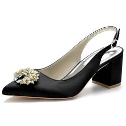 LNEMYQRS Damen Hochheels mit Strass Hochzeits Schuhe mit geschlossener Spitze, Satin Knöchelriemen und eleganten Dress Pumps für Brautkleid und Abendevents,Schwarz,40 von LNEMYQRS