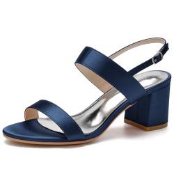 LNEMYQRS Frauen Peep-Toe Hochzeitsschuhe Mit Niedrigen Schnallen-Kittenheels, Verstellbare Knöchelriemen, Komfortable Pumps Mit Hohen absätzen Für Prom,Dark Blue,39 von LNEMYQRS