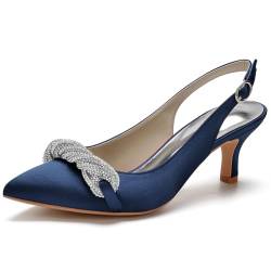 LNEMYQRS Hochabsatzige Schuhe für Damen mit geschlossenen Zehen, Strass-für Büro und Abendkleider, High Heels, Damen-Pumps, Hochzeitsschuhe für Frauen,Dark Blue,38 von LNEMYQRS