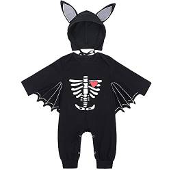 LNL Baby Halloween Kostüm Fledermaus mit Big Ear Hut Meine ersten Halloween Outfits Unisex Baby Strampler 2 Stück 12-18 Monate Schwarz von LNL