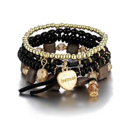 LOANDSDE Perlen Armbänder FASHION Multi Color Stretch Beaded Stackable Bracelets - Layering Bead Strand Statement Wrap Bangles(Black) von LOANDSDE