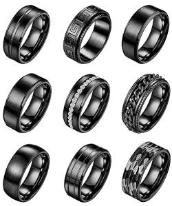 LOAYHOAY 9 x 8 mm Edelstahl-Bandringe für Männer und Frauen, Kettenringe, einfach gebürstet, Ehering-Set, Verlobungsringe 7–13, Metall, Zirkonia von LOAYHOAY