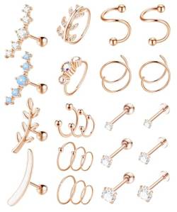 LOAYHOAY Knorpelohrringe aus 316L-Edelstahl, für Damen, Helix, Tragus, Creolen, Ohrstecker, Septum, Nasenpiercing, Schmuck, 25 Stück, Metall, Zirkonia von LOAYHOAY