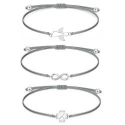 LOCCY 3 Stück Armband Set Damen, Verstellbar Unendlichkeit Armband Schutzengel Armband Blume Armband Freundschaftsarmband für Frauen Mädchen für Geburtstag Muttertag Weihnachten (Mix-Grau) von LOCCY