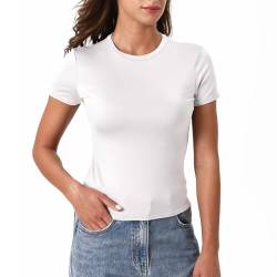 T-shirt Damen Skims Damen Basic Skims Dupe Crop Top Kurzarm Y2K Solid Silm Fit T-Shirt Y2k Clothes für Frauen Ausgehen Streetwear (DE/NL/SE/PL, Alphanumerisch, S, Regular, Regular, Weiß) von LOCCY