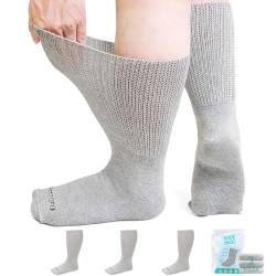 LOFIR Diabetiker Socken Herren Damen: Diabetikersocken Ohne Gummibund Baumwolle Herren Socken Extra Weit Breiter Gürtel Ohne Naht Socken für Senioren Geschwollene füße 3 Paare Grau 47-50 von LOFIR