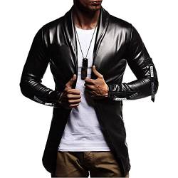 LOIJMK Cardigan Herren Herbst Einfarbig Wetlook Revers üBergangsjacke Lightweight Regular Fit Steampunk Jacke Casual Vintage Motorradjacke Streetwear Leichte Soild Casual Freizeithemd von LOIJMK