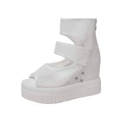 LOIJMK Damen Fischmaulsandalen Keilabsatz Plateau Plateausandalen Boho Sandalen Sommermode Strandsandalen Plateausandalen Damen Schuhe Winterboots (White, 43) von LOIJMK