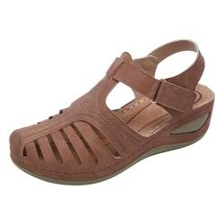 LOIJMK Damen-Sandalen mit Keilabsatz, weich, hohl, geschlossene Zehen, Plateauschuhe, Sandalen Weise Schuhe Für Damen Offen (Brown, 37) von LOIJMK