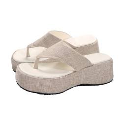 LOIJMK Damen-Slipper mit übergroßen dicken Sohlen und Fischgrätenmuster und Pinch-Toe-Denim-Strandschuhen und Hausschuhen mit quadratischer Zehenpartie Damenschuhe Schwarz Elegant (White, 40) von LOIJMK