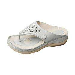 LOIJMK Damen Strandsandalen mit schräger Ferse und Clip-Zehen-Hausschuhen, hohl, lässige Hausschuhe, Slope-Bottom-Schuhe, Retro-Sandalen Damen Schuhe Mit Absatz 40 (White, 43) von LOIJMK