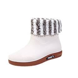 LOIJMK Damenschuhe 43 44 Absatz Winterstiefel Regenschuhe Damen Kurze Röhre Thermalwasser Schuhe Studenten Tägliche wasserdichte Schuhe Warme Regenstiefel Hochzeit Schuhe Damen Glitzer (White, 38) von LOIJMK