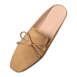 LOIJMK Flache Schuhe aus für Damen im Frühjahr und mit Bowknot-Modesandalen Cowboy Schuhe Damen (Khaki, 39) von LOIJMK