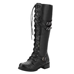 LOIJMK Frauen Steampk Gothic-Vintage-Stil Retro-Punk-Schnalle Kampfstiefel Winterschuhe Damen Schwarz Stiefeletten (Black, 39) von LOIJMK