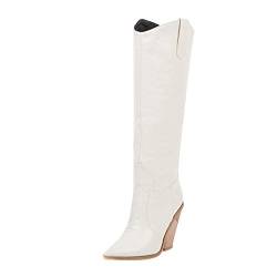 LOIJMK Gefüttert Kinder Damen Wedges Pointed Toe Bequeme bestickte Western Rodeo Cowboystiefel Herren Größe 44 (White, 41) von LOIJMK