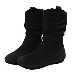 LOIJMK Herren 42 Modische Damen-Stiefel aus einfarbigem mit Schleife hinten und klobigem Absatz Schuhe Damen Winterstiefel Wasserdicht (Black, 39) von LOIJMK