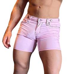 LOIJMK Jeans Shorts Herren Sommer Rosa Jeanshose MäNner Kurz Slim Fit Cargohosen Einfarbig Skinny LäSsige Herren-Shorts, Modische Schmale Hosen, Strand-Shorts von LOIJMK