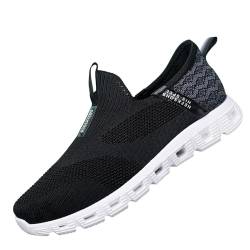 LOIJMK Mode Frühjahr und Herren Sportschuhe Flache Unterseite Leichte Fly Woven Mesh Atmungsaktiv Slip On Bequem und einfach Bequeme Schuhe Herren Slipper (Black, 45) von LOIJMK