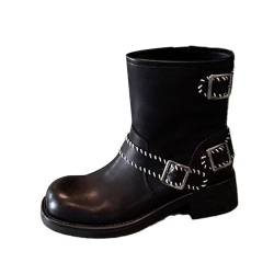 LOIJMK Schuhe Damenstiefel Nähen Feste Flache Mit Schuhen Eigenschaften: Schuhe Damen Schwarz Stiefeletten Ohne Absatz (Black, 39) von LOIJMK