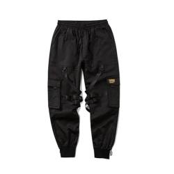 LOMATO Herren Diablo Tactical Darkwear Cargohose New Tide Elastische Taille Taschen Riemen Leggings Punk-Overalls,Schwarz,L von LOMATO