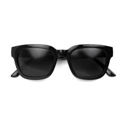 LONDON MOLE Eyewear - Tricky Sonnenbrille - Rechteckige Sonnenbrille - Modemarke - UV400 Schutz - Cool Sonnenbrille - Federscharniere - Schwarz glänzend - schwarze Linse von LONDON MOLE