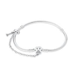 LONGLUCK Armkette Damen Silber 925 Schlange Kette Libellen und vierblättriges KleeblattAnhänger Beads Charm Armband mit 5A Cubic Zirconia für Frauen Geschenk für Sie von LONGLUCK