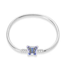 LONGLUCK Armkette Damen Silber 925 Schlange Kette Libellen und vierblättriges KleeblattAnhänger Beads Charm Armband mit 5A Cubic Zirconia für Frauen Geschenk für Sie von LONGLUCK