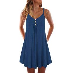 LOPILY Tunikakleid Damen Große Größen Spaghettiträger Sommerkleid Swing Volant Freizeitkleider Locker Übergröße Sommer Damenmode für Mollige Ärmellose Shirtkleid Luftig Strandkleid (Blau, 5XL) von LOPILY