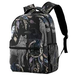 Lorvies Schwarzer Rabe und Wolf Traumfänger lässiger Rucksack Schulterrucksack Büchertasche für Schule Studenten Reisetaschen von LORVIES