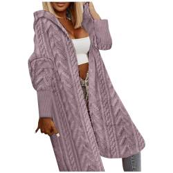 LOSSLO Strickjacke Damen Lang mit Kapuze -Strickmantel WinterGrobstrickjacke Oversize Longstrickjacke Strickcardigan Langarm Grobstrick Cardigan Einfarbig Strickjacken Mantel Kapuzenjacke von LOSSLO