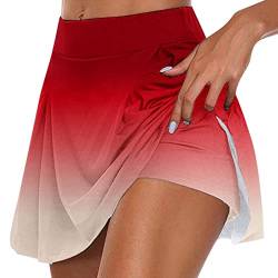 Rock mit Hose Drunter,Tennisrock Damen,Sport Rock mit Shorts Integriert Tennis Rock Frauen Bequem Hosenrock Sommer Minirock Kurz Golfrock Workout Running Rock Mode Farbverlauf Sommerrock Skirt von LOSSLO