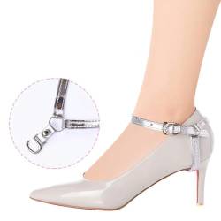 LOUKEKE 2 Paar abnehmbare Dreieck-Spitzen-Befestigungsriemen, Anti-Drop-Fersenriemen für High Heels, lockere Passform, Schnürsenkelriemen für Damen, silberfarben von LOUKEKE