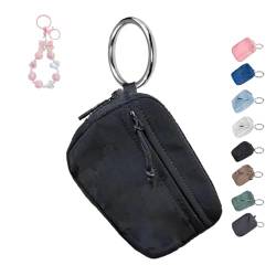 LOUPKC Die Iris-Geldbörse, die Iris-Armbandtasche, Kartenetui mit Reißverschluss und Ausweisfenster, wasserdichte Nylon-Geldbörse mit Schlüsselanhänger for Damen(Black) von LOUPKC