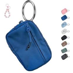 LOUPKC Die Iris-Geldbörse, die Iris-Armbandtasche, Kartenetui mit Reißverschluss und Ausweisfenster, wasserdichte Nylon-Geldbörse mit Schlüsselanhänger for Damen(Cyan) von LOUPKC